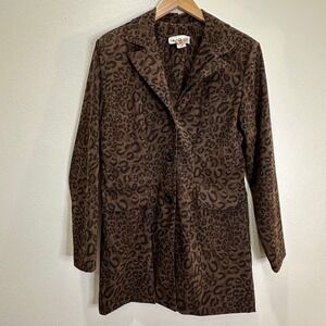 Vintage Leopard Print Blazer Jacket Women's 12P Button Front Casual Outerwear